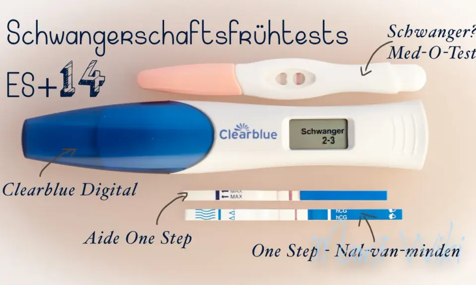 Verschiedene Schwangerschaftstests, darunter ein digitaler Clearblue, zeigen, wie sicher Schwangerschaftstests sind. ES+14.