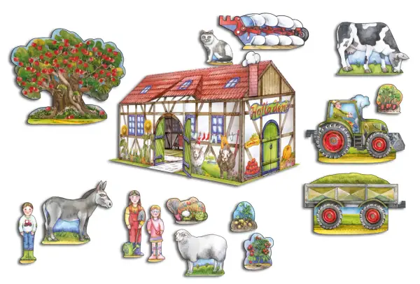 Bunte Bauernhof Bastelvorlagen mit Haus, Tieren, Traktor und Kindern. Perfekt für kleine Landwirte zum Spielen und Gestalten.